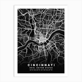 Cincinnati Ohio USA Black Map Art Print