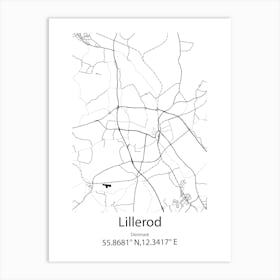 Lillerod,Denmark Minimalist Map Art Print