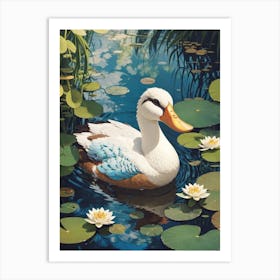 Duck In Pond Print Art Print