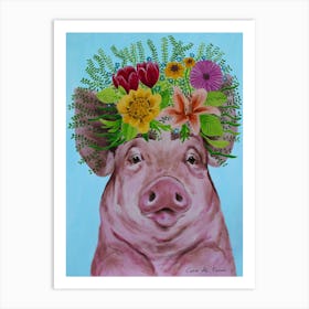 Frida Kahlo Pig Blue & Pink 1 Art Print