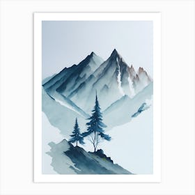 Mountain And Forest In Minimalist Watercolor Vertical Composition 15 Art Print