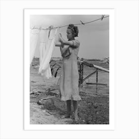 Daughter Of Tenant Farmer Hanging Up Clothes Near Warner, Oklahoma By Russell Lee Art Print