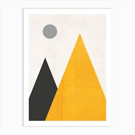 Mountains And Moon Mustard Abstract Art Print