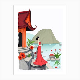 Chinese Woman In Red Dress Art Print