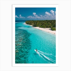 Aerial Drone Photography Capturing A Surfer Riding A Wave Near A Lagoon On A Tropical Coastline San (1) Art Print