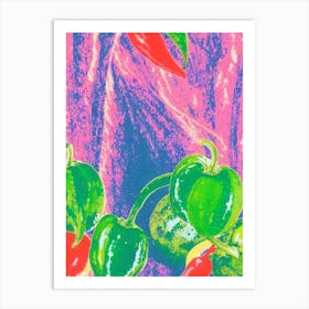 Serrano Pepper 3 Risograph Retro Poster vegetable Art Print