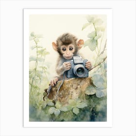 Monkey Painting Photographing Watercolour 1 Art Print