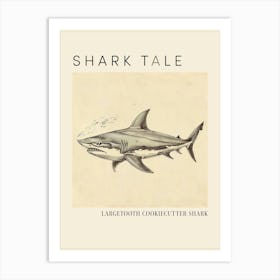 Largetooth Cookiecutter Shark Vintage Illustration 1 Poster Art Print