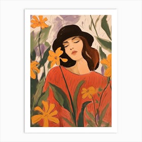 Woman With Autumnal Flowers Lobelia Art Print