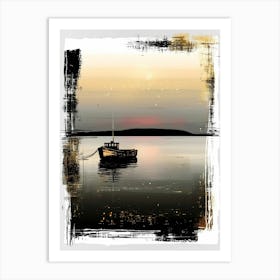 Boat On The Water At Sunset Art Print