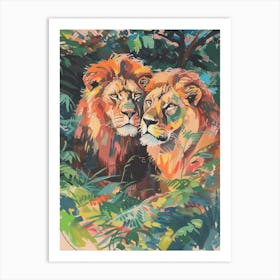 Asiatic Lion Mating Rituals Fauvist Painting 1 Art Print