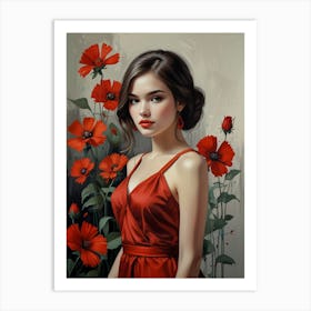 Girl In Red Dress 1 Art Print