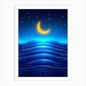 Moon And Stars Over The Sea Art Print