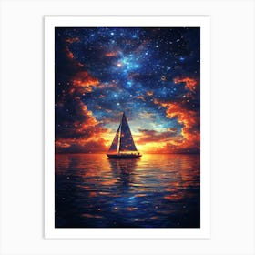 Sailboat At Sunset 1 Art Print