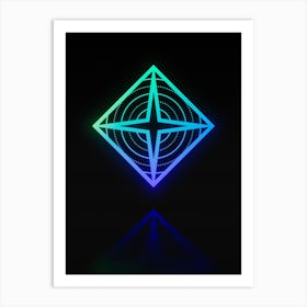 Neon Blue and Green Abstract Geometric Glyph on Black n.0369 Art Print