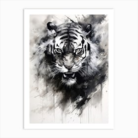 Tiger Art In Sumi E (Japanese Ink Painting) Style 1 Art Print