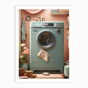 Washing Machine In A Pink Room Art Print