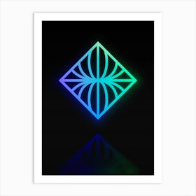 Neon Blue and Green Geometric Glyph on Black n.0460 Art Print