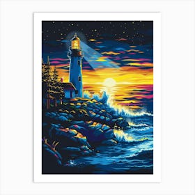 Lighthouse At Sunset 18 Art Print