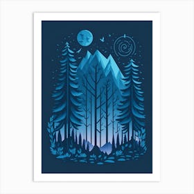 A Fantasy Forest At Night In Blue Theme 73 Art Print