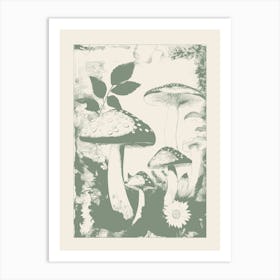 Mushrooms in Sage Green, y2k, Fungi, Cottage Core 3 Art Print