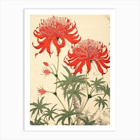 Higanbana Red Spider Lily Vintage Japanese Botanical Art Print