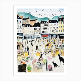 The Food Market In Lyon 2 Illustration Art Print