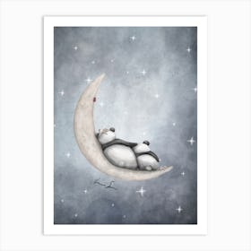 Good Night Panda On The Moon Art Print