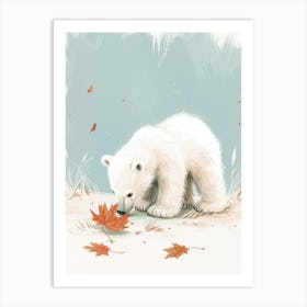 Polar Bear Cub Playing With A Fallen Leaf Storybook Illustration 1 Art Print