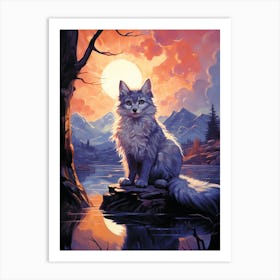 Cat In The Water Art Print