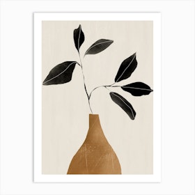 Minimal Plant Leaf Black Living Room Art print