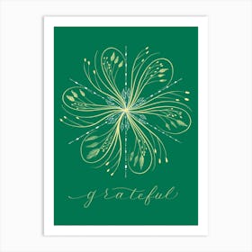 Snowflake Calligraphy Grateful Green Art Print