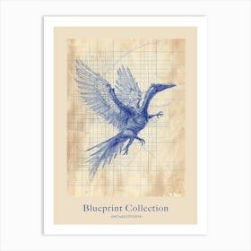 Archaeopteryx Dinosaur Blue Print Sketch 1 Poster Art Print