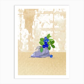 Baby Shoe with Blueberries on Beige  Art Print