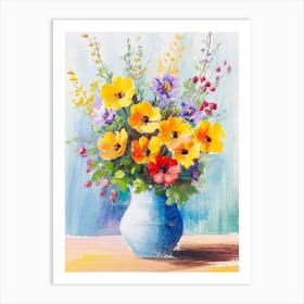 Drawing Flowers In A Vase, Oil Watercolor Abstract Painting Poster