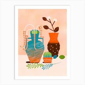 Orange Vases And Plants Art Print