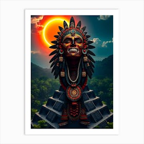 Aztec Head In Sun Eclipse Art Print