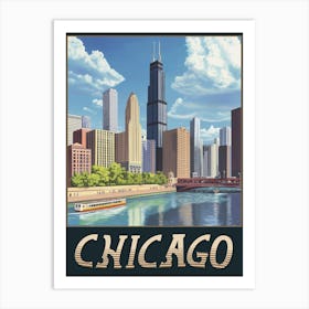 Vintage Chicago City Skyline Poster Art Print