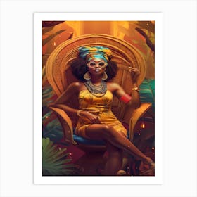 Lady Lounging - African Woman In A High Back Throne Chair Art Print