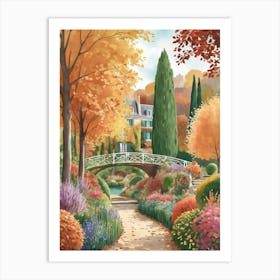 Giverny Gardens France In Autumn Fall Illustration Art print 3 Art Print