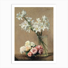 Lilies And Roses Art Print