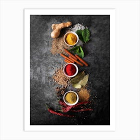 Spices (Italian, Spanish cuisine) — Food kitchen poster/blackboard, photo art Art Print