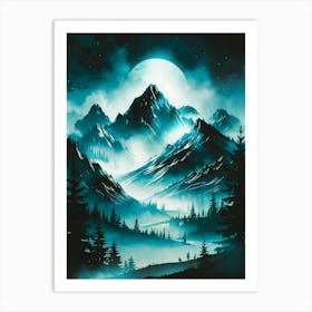 Moonlight In The Mountains,Anime Art Lofi Art Print