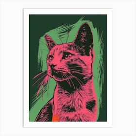 Cat In Pink And Green Art Print