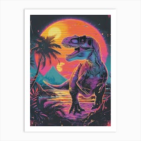 Cyber Dinosaur In The Sunst Art Print