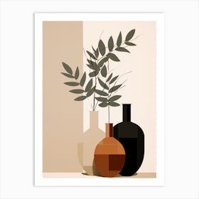 minimal Vases With Leaves Art Print