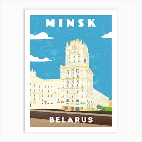 Minsk, Belarus - Retro travel minimalist poster 1 Art Print