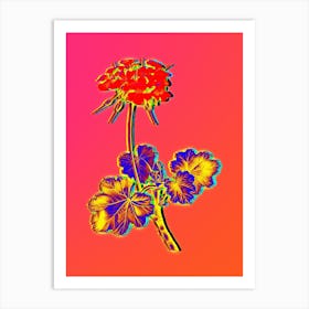 Neon Scarlet Geranium Botanical in Hot Pink and Electric Blue n.0527 Art Print