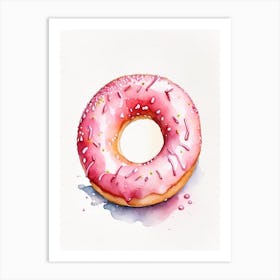 Strawberry Frosted Donut Cute Neon Art Print