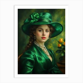 Woman In A Green Hat Art Print